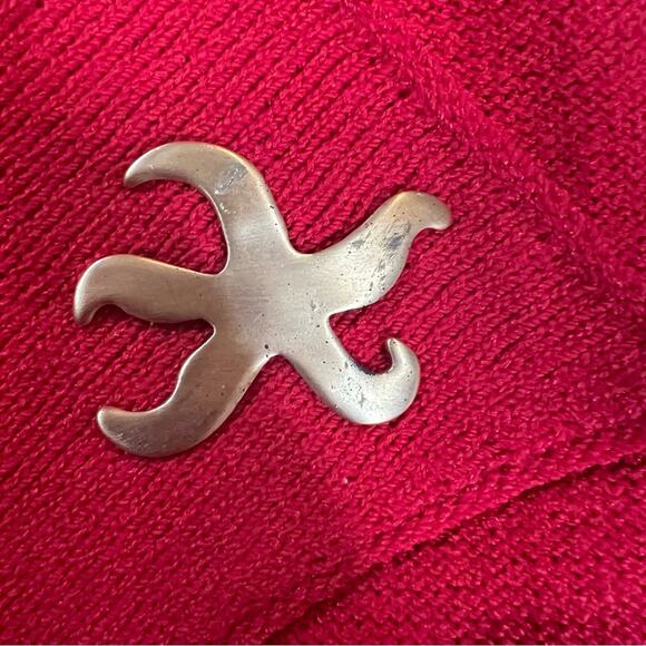 Steve Fabrikant I.Magnin Vintage Button Up Knit Seashell Accent Dress red gold L - Picture 10 of 16